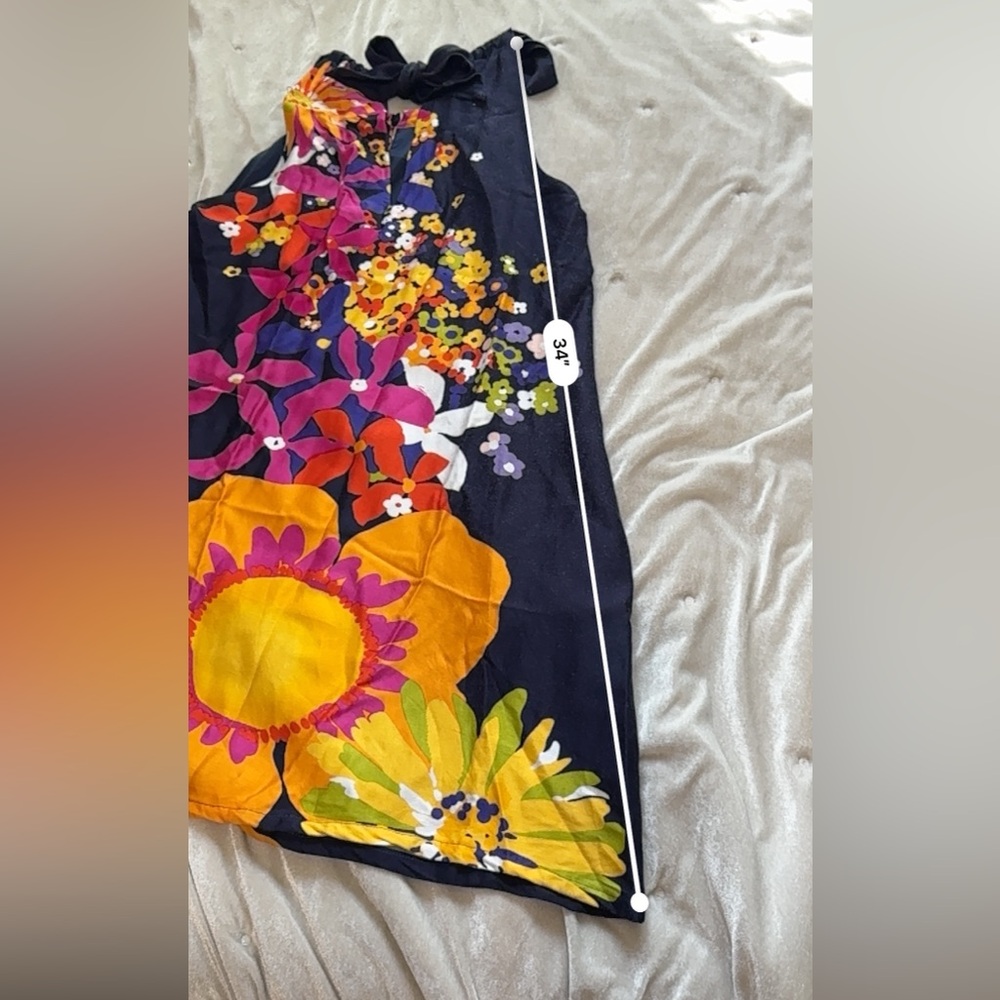Trina Turk Navy Midi Dress with Pink & Yellow Floral Print - Picture 7 of 8